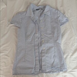 Brandy Melville Blue and White Striped Button-Up Shirt